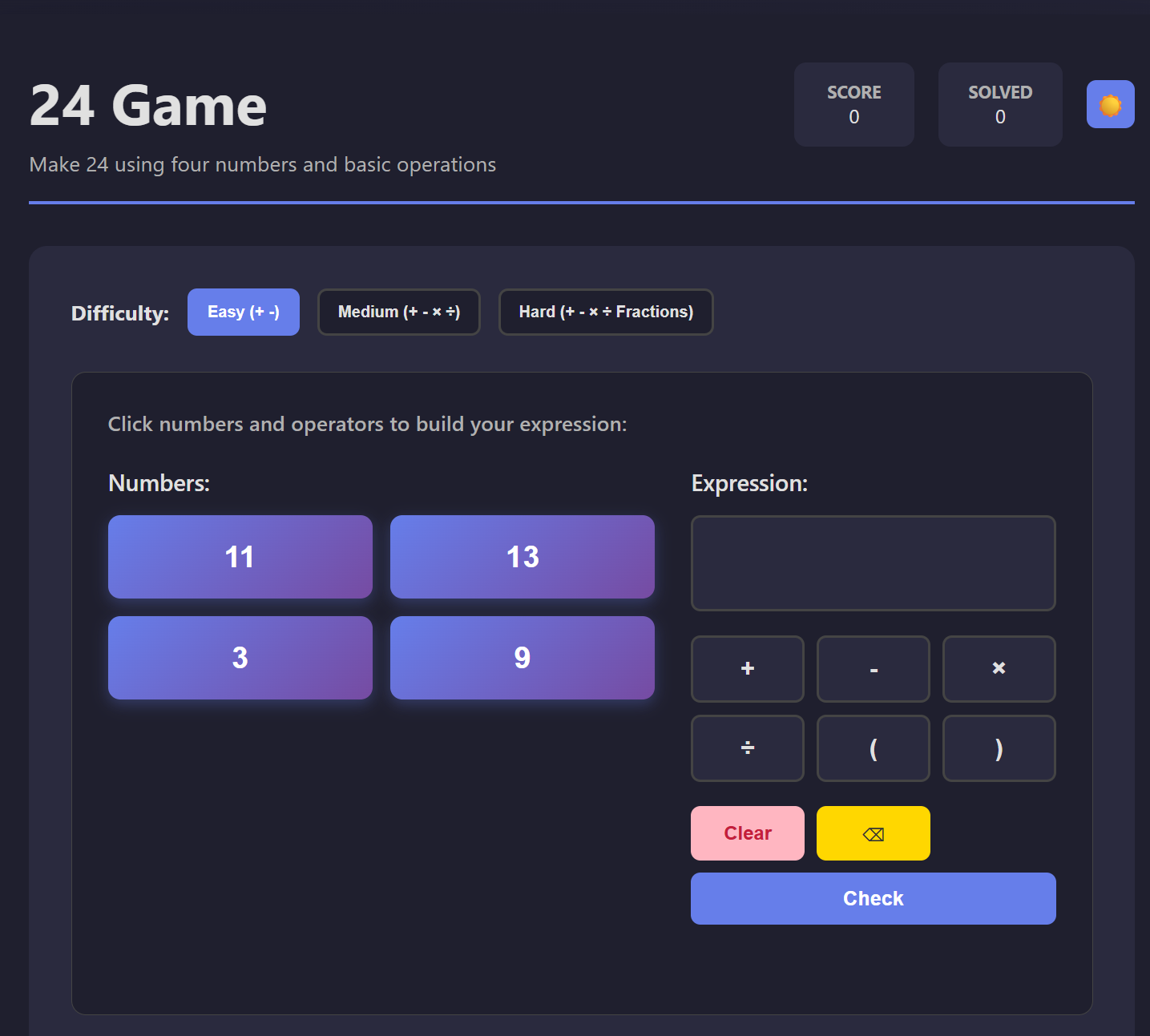 24 Game - make 24 with four numbers