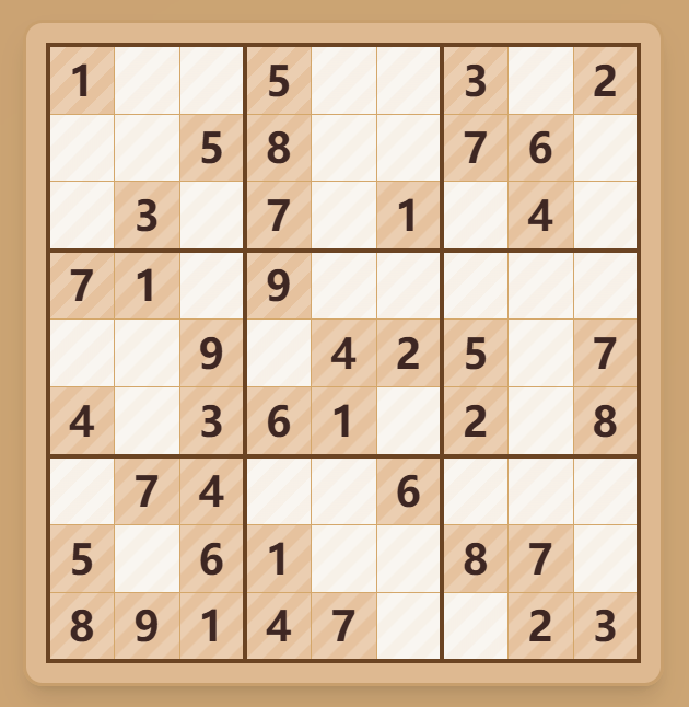 Classic Sudoku puzzle - fill 9x9 grid with numbers
