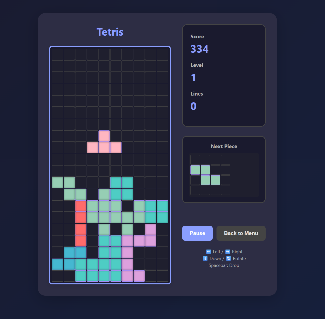 Tetris game - stack falling tetromino blocks